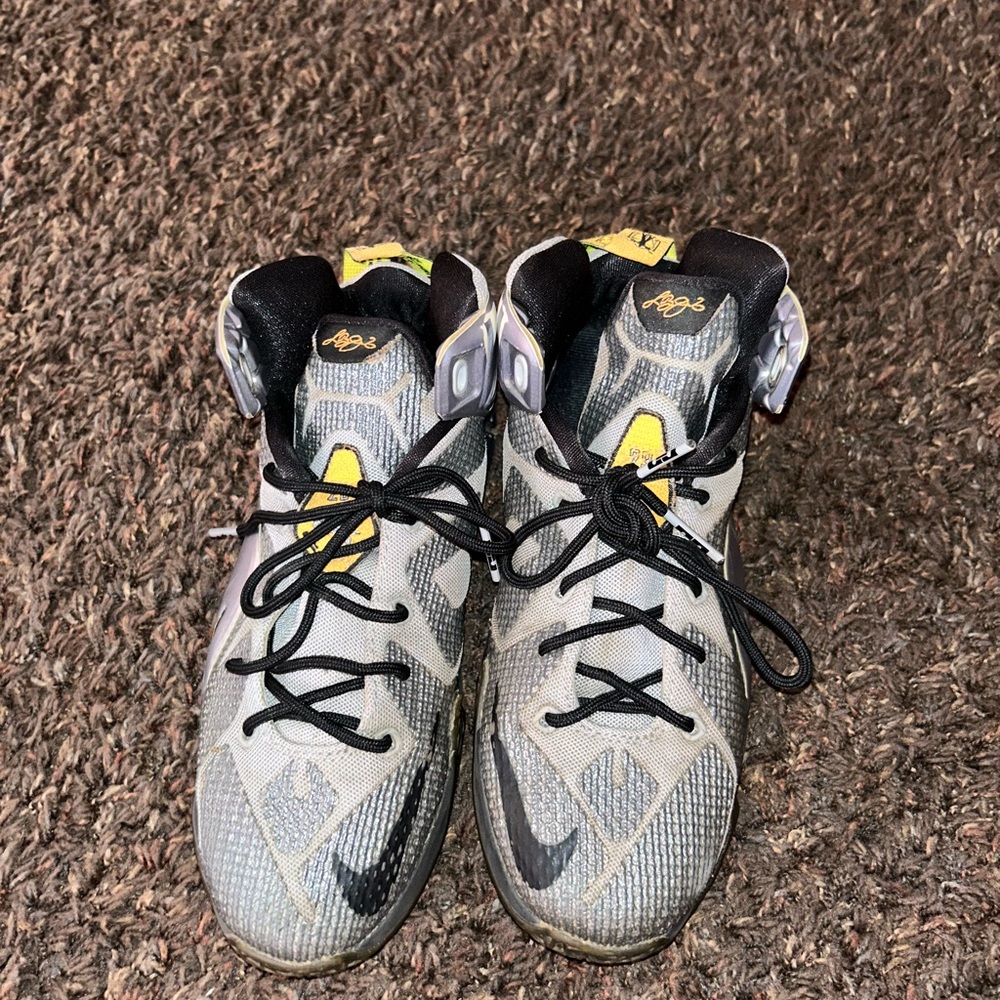 Nike LeBron 12 Trainers Flight Pack 685181-080 Metallic Grey UK6/US6y